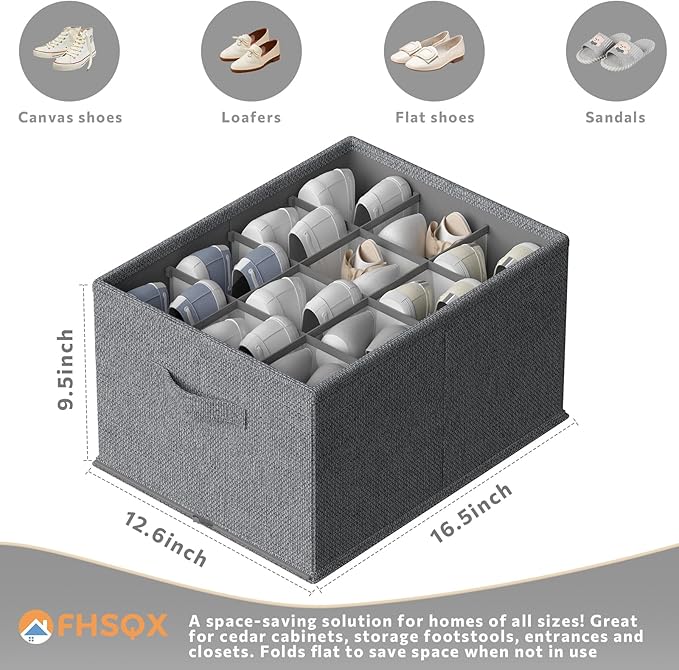 FHSQX 2 Pack Shoe Organizer for Closet,Foldable Shoe Organizer,Fits up to 24 Pairs,Storage Containers With Bottom Support for