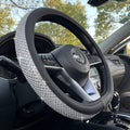 PINCTROT D Shaped Bling Comfy Steering Wheel Cover with Jumbo Crystal Rhinestones, Anti-Slip Diamond Leather, Flat Bottom 14.5-15 Inch (Silver)