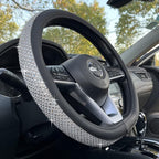 PINCTROT D Shaped Bling Comfy Steering Wheel Cover with Jumbo Crystal Rhinestones, Anti-Slip Diamond Leather, Flat Bottom 14.5-15 Inch (Silver)