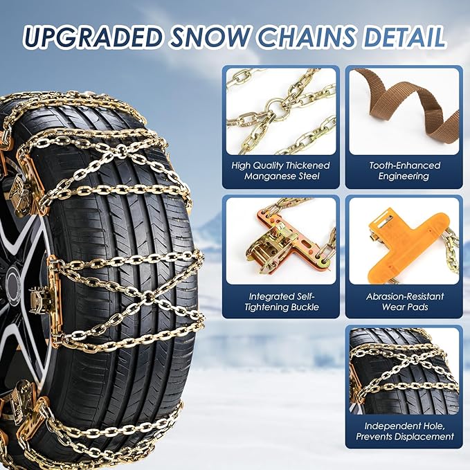 Qoosea Tire Chains Snow Chains for Car & SUV Cross - Link Heavy - Duty 6Pcs Universal Anti-Slip Chains for Tires Durable Snow
