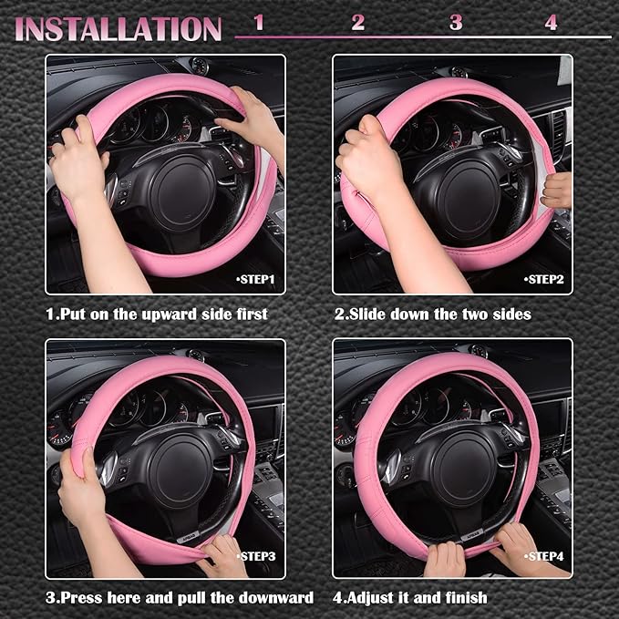 CAR PASS Line Rider Microfiber Leather Sporty 14.5-15 inch Car Steering Wheel Cover Universal Fits for 95% Cars Sedans SUV Tr