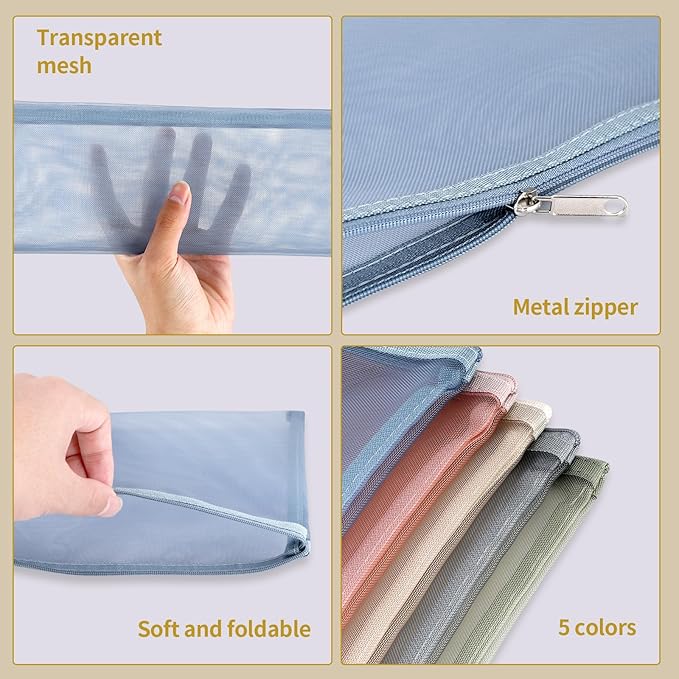 20 Pack Colored Mesh Zipper Pouch Bags, Nylon Puzzle Building Block Sets Toy Storage and Organization, Breathable See Through
