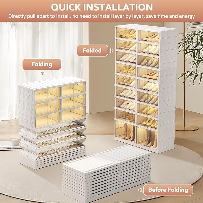 SYNCVIBE Collapsible Shoe Rack Organizer 9 Tiers-36 Pairs Foldable Shoe Cabinet with Doors, Large Plastic Folding Shoe Cabine