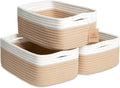 NaturalCozy 11.8"x8"x4.5” Storage Baskets for Shelves 3 Pack | Cotton Rope Woven Small Baskets for Organizing | Small Storage