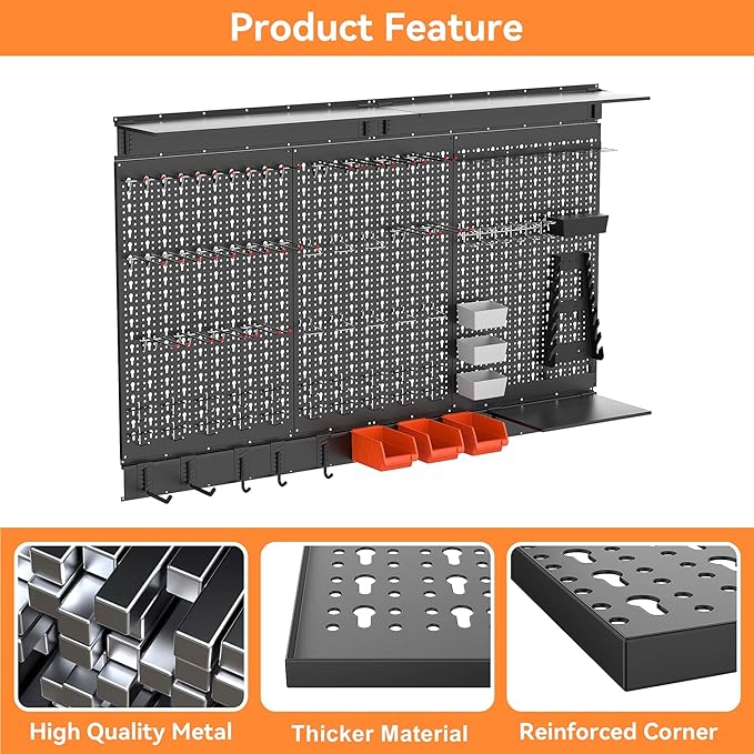 WALMANN 113 PCS Pegboard Wall Organizer Kit with Pegboard Hooks, Bins, Shelves, Pegboard Tools Storage System for Garage, Wor