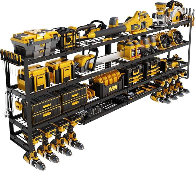 XLarge 64''W Power Tool Organizer Wall Mount | Modular&Corner-Fit 820lbs Garage Storage Rack with 8 Cordless Drill Holder | 4