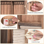 Keebofly Wall Mounted Jewelry Organizer Box Rustic Wood Large Space Jewelry Cabinet Holder Jewelry Storage Box for Necklaces,