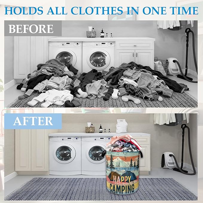 Happy Camping Laundry Basket Collapsible Laundry Hamper, Oxford Cloth Storage Bin for Room/Bathroom/Bedroom/Dormitories 16" X