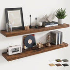 48 Inch Floating Shelves for Wall Set of 2, 8"D Wood Grain Bathroom Shelves with Invisible Brackets, Easy Install Engineered 