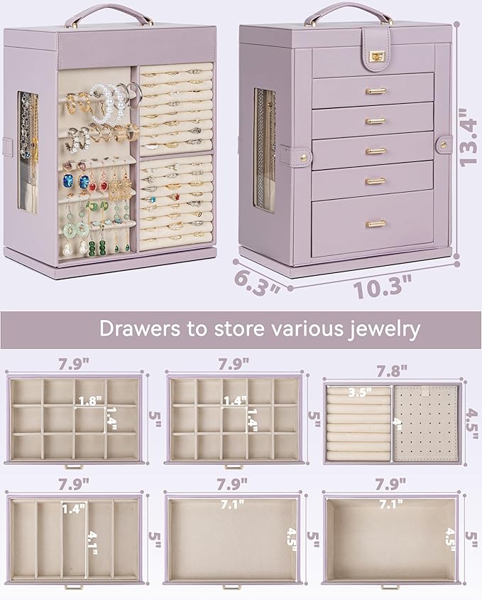 AKOZLIN 360° Rotating Jewelry Box 6-Tier Organizer Functional Jewelry Storage Case for Women Girls Ring Necklace Earring Brac