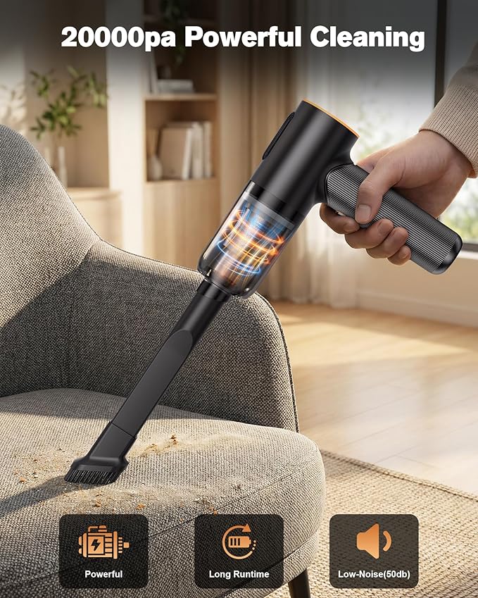 Car Vacuum Cleaner, 20000Pa Suction Power Handheld Vacuum Cleaner, 4-in-1 Portable Car Vacuum with 2 Suction Modes, Cordless 
