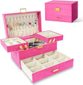 Dajasan Jewelry Organizer Box, Large Jewelry Boxes for Women Girls, Space-Saving 3 Layers Jewelry Storage Case with Drawer, G