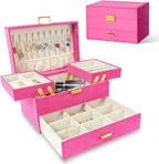 Dajasan Jewelry Organizer Box, Large Jewelry Boxes for Women Girls, Space-Saving 3 Layers Jewelry Storage Case with Drawer, G