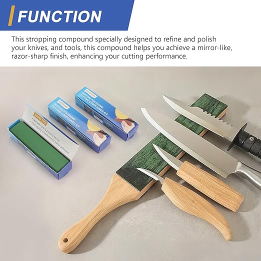 SCOTTCHEN 12 Oz.Stropping Compound Fine Green Buffing Polishing Compound, Leather Strop Compound Honing Compound for Knife Polishing-3Pack