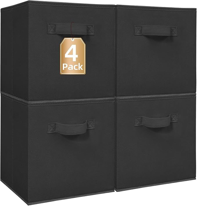 STORAGE MANIAC Storage Cubes, 11 Inch Collapsible Storage Bins with Handles, 4 Pack Fabric Foldable Bins for Organization, Du