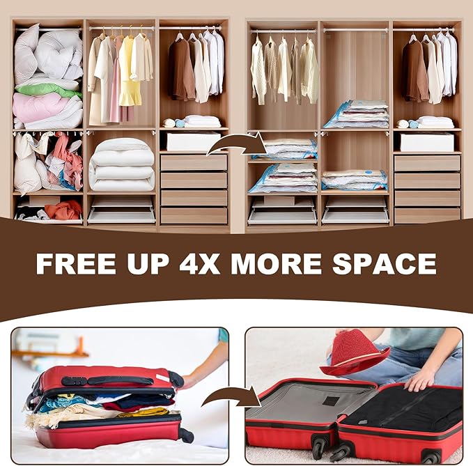 25 Pack Vacuum Storage Bags for Clothing Travel Vacuum Seal Bags With Wireless Pump IP67 Waterproof Reusable Vacuum Compressi