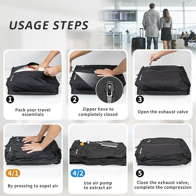Vacuum Bag for Travel, Professional IPX8 Waterproof Reusable Vacuum Compression Bags for Travel Suitcases, Upgraded Durable S