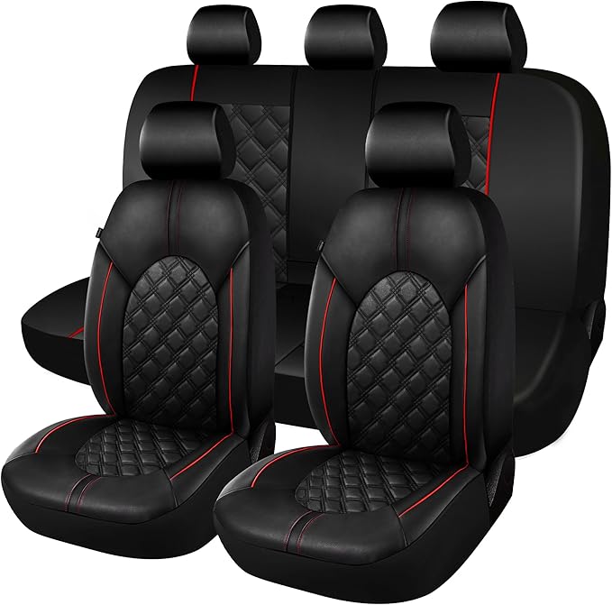 CAROMOP Luxury PU Leather Car Seat Covers Full Set-Waterproof Seat Protectors with Split Bench Seat Covers for Cars-Universal