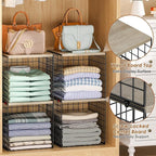 Hencawima 4-Tier Stackable Closet Organizers and Storage, Dual-Layer Reinforced Clothing Cube Shelves with Wood Tops, Sturdy 