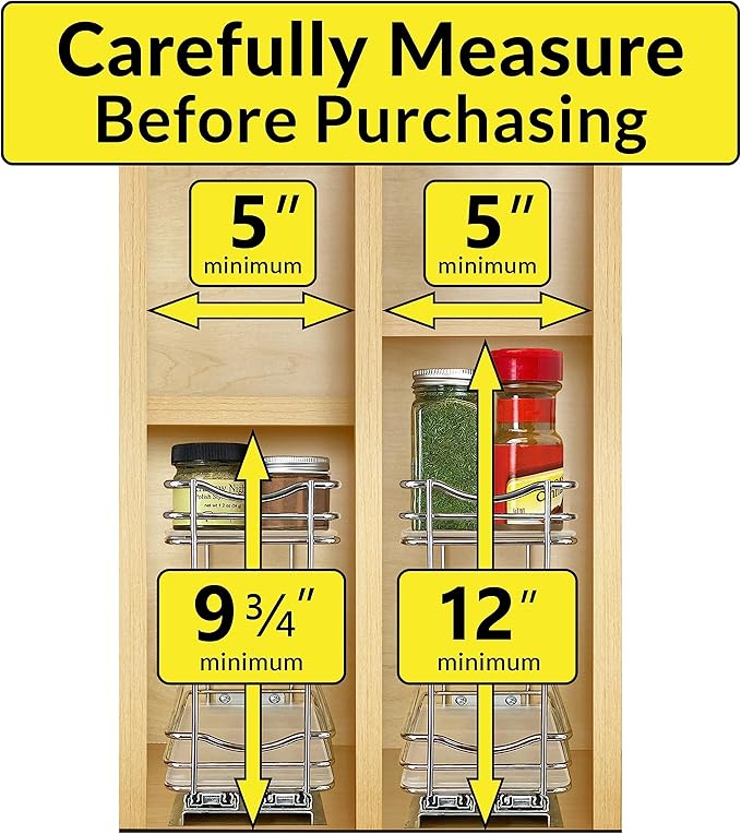 LYNK PROFESSIONAL® Pull Out Spice Organization for Cabinets - 4-3/8 inch Wide – Spice Rack for Inside Cabinets, Slide Out Spi