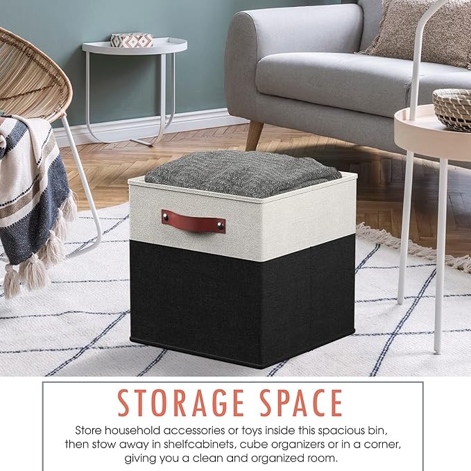 Ornavo Home 13 x 13 Storage Cube Bins, Foldable Collapsible Fabric Storage Bins Box Linen Shelf Basket Cube Organizer for Clo