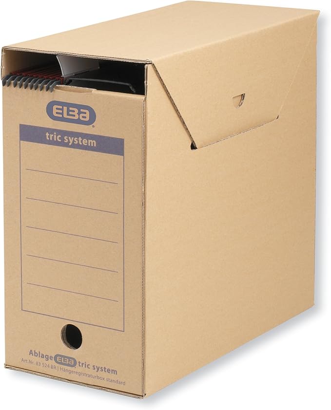 Elba Standard 83524 Hanging Filing Box for Systematic Filing with Tabs Tric System 6 Piece Set Natural Brown