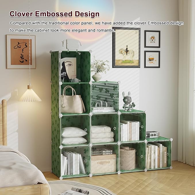 C&AHOME Cube Storage Organizer with Doors, 10-Cube Shelves, DIY Plastic Modular Bookshelf, Closet Clothes Storage Shelving Id