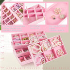 Junkin 12 Pcs Jewelry Tray Velvet Stackable Jewelry Organizer Trays Divided Earring Accessories Storage Containers Box (Rose 