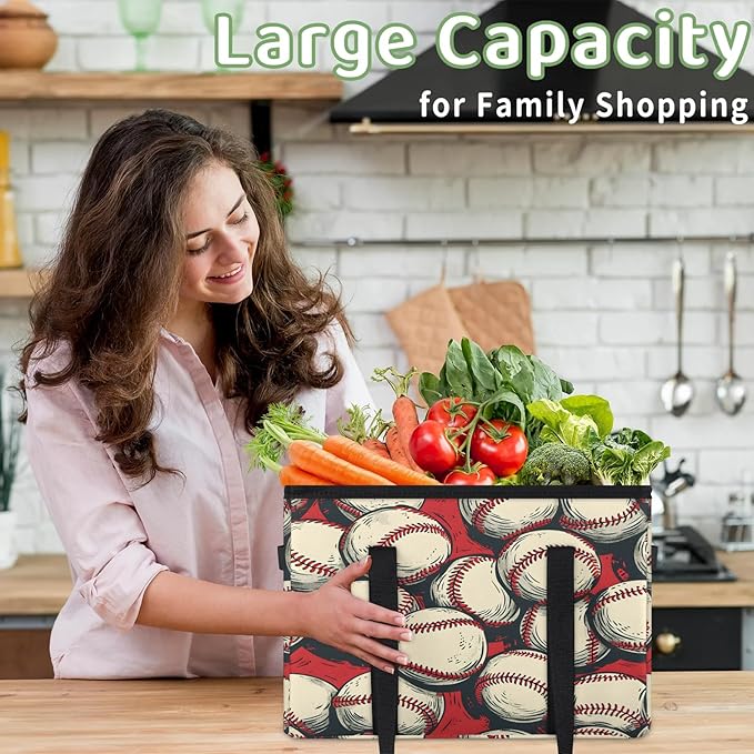 Reusable Grocery Bags Heavy Duty Shopping Bags Foldable Large Tote Bags with Long Handles & Hard Bottom