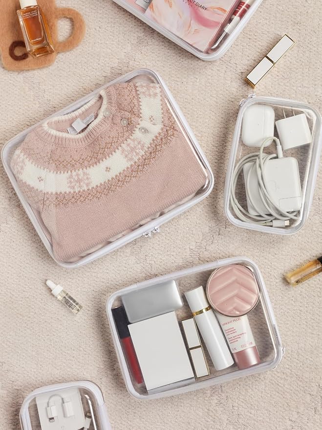 6PCS Clear Zipper Pouches, Small Christmas Item Storage Bins, Zippered Hard Pouch Double, Portable Makeup and Cosmetic Bag, K