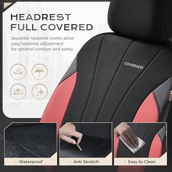 Coverado Seat Covers 2-Pack, Waterproof Car Seat Covers, PU Leather & Breathable Mesh Seat Protectors, 2 Seats Automotive Sea