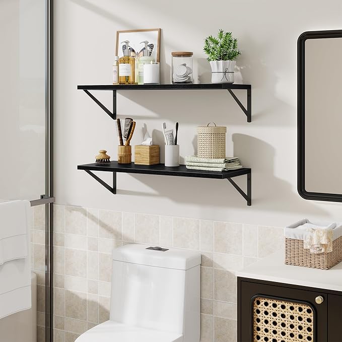 Deep Floating Shelves for Wall,30" Wx10 D Wood Floating Shelf Set of 2,Sturdy Metal Bracket Wide Display & Storage,Wall Mount