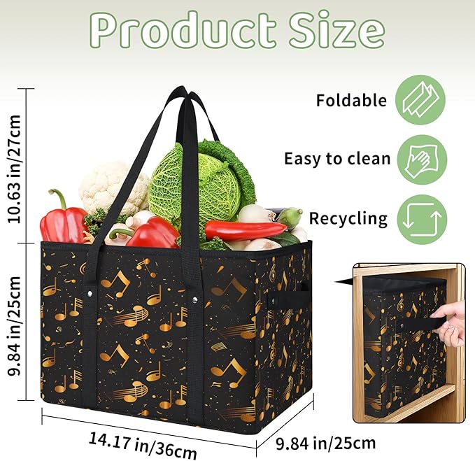 Reusable Grocery Bag, Foldable Large Shopping Tote Bag for Groceries Kitchen Picnic Car Trunk