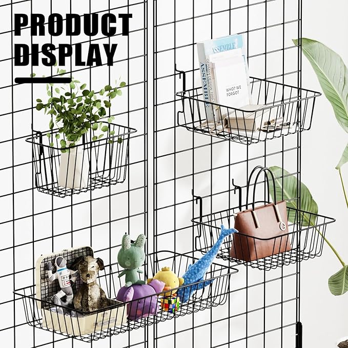 11.8" L x 5.9" D x 5.9"H - 6 pcs Black Wire Baskets for GridWall and SlatWall - Merchandiser Baskets,Grid wall Shelves Hangin