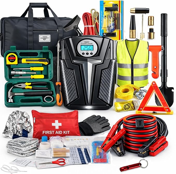 kewen Car Emergency Kit, Roadside Assistance Emergency Car Kit Jumper Cables, Road Trip Essentials, Auto Vehicle Car Safety K