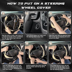 SEG Direct D Shaped Steering Wheel Cover, Flat Bottom Car Wheel Cover 14 1/2-15 in. (37-39 cm), Black and Beige Microfiber Le