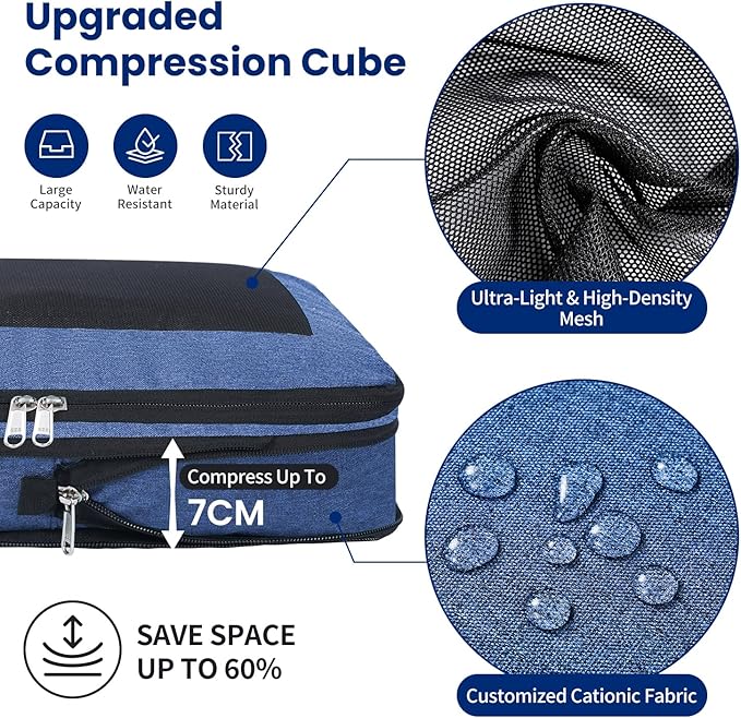 Compression Packing Cubes for Travel, Lightweight Vacation Travel Essentials, Travel Accessories for Suitcase Organizer Bags 