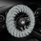 Fuzzy Winter Steering Wheel Cover for Women, Warm Cute Fluffy Car Wheel Cover for Sedan, SUV, Soft Furry Girly Plush Car Handle Cover for Cold Weather, 14.75-15.15in, Gray