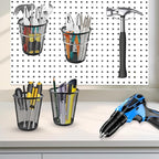 6 Sets Pegboard Cups with Ring, Metal Pegboard Bin with Hooks, Black Multipurpose Pegboard Organizer Accessories Pencil Holde