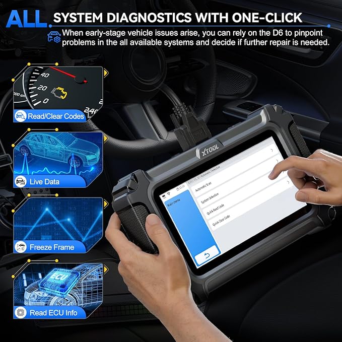 OBD2 Scanner Diagnostic Tool XTOOL D6: All System Scanner for Car with Free Updates, 15 Resets, Throttle Body Relearn, ABS