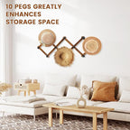 Accordion Wall Hanger, Wood Expandable Wall Mounted Hanger with 10 Hooks for Coats,Hats,Coffee Mug Ect,1 Pack Included,10 Peg