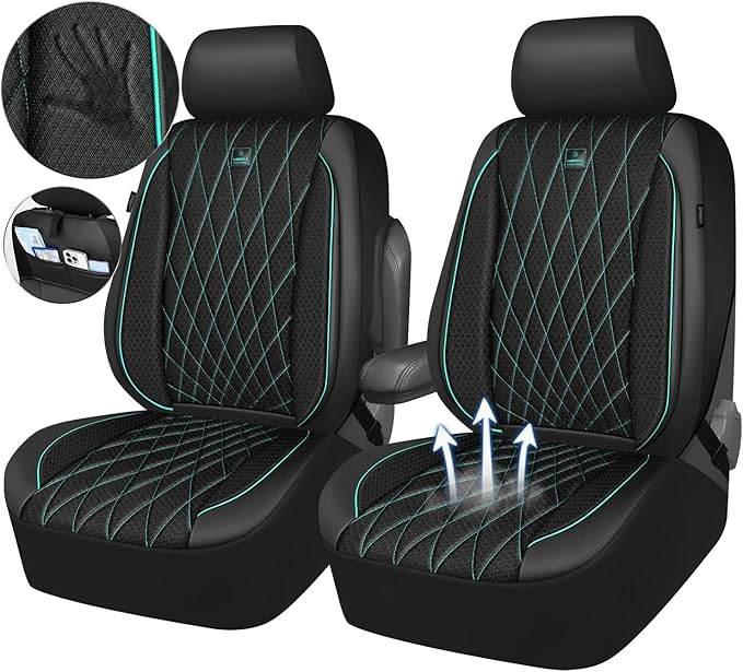 CAR PASS Thick Foam 3D Air Mesh Leather Car Seat Covers Front Seats Only, Breathable Premuim Leather Two Front Seat Cover, Ai