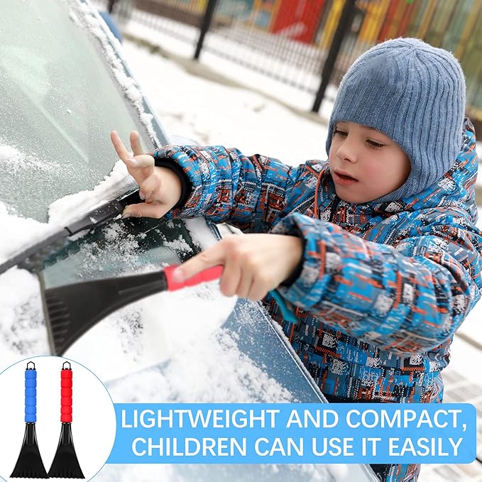 Frienda 4 Pieces Ice Scraper for Car Windshield Plastic Snow Frost Ice Removal Tool with Foam Handle for Cars Trucks Window (Black, Red, Blue, Gray)