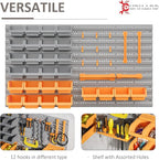 DURHAND Wall Mounted Storage Bins, 44PC Pegboard Tool Organizer Rack Kit Garage Plastic Shop Tool, Orange