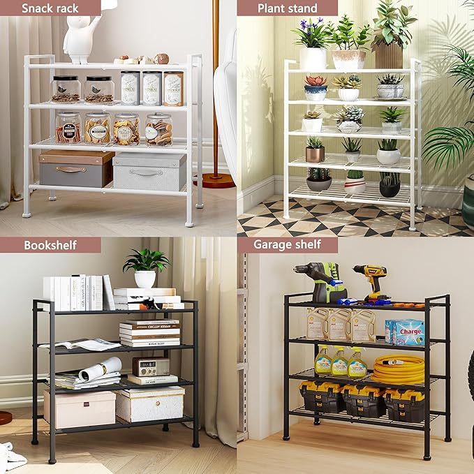 3-Tier Adjustable Shoe Rack, 26.5-Inch Wide Metal Storage Organizer for Closet Entryway, Heavy-Duty Stand for Shoes, Books, o