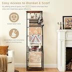 Pinzoveco Blanket Ladder, 7 Tier Wooden Ladder Shelf with Hooks, 5.5ft Blanket Holder Rack Farmhouse Ladder Rack for Storage 
