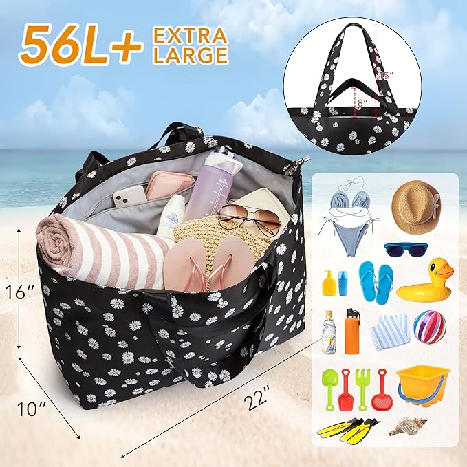 KALIDI 60L Extra Large Duffle Bag, Beach Tote Zipper Utility Oversized Weekender Carrier Travel Shopping Reusable Grocery Bag
