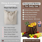 VeraMia Canvas Grocery Bag 3pc XL Set with Real Pockets, Long Shoulder Strap and Short Handle. Heavy Duty, Foldable, Washable