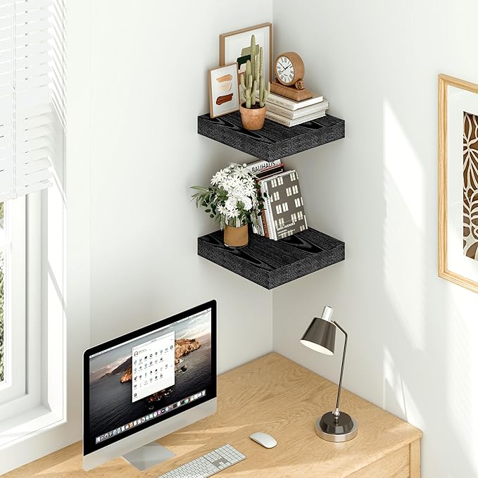 Vivelove Black Floating Shelves 12 Inches Wide, 12" Deep Wall Shelves for Bedroom, Bathroom, Living Room, Kitchen, Office, Ru