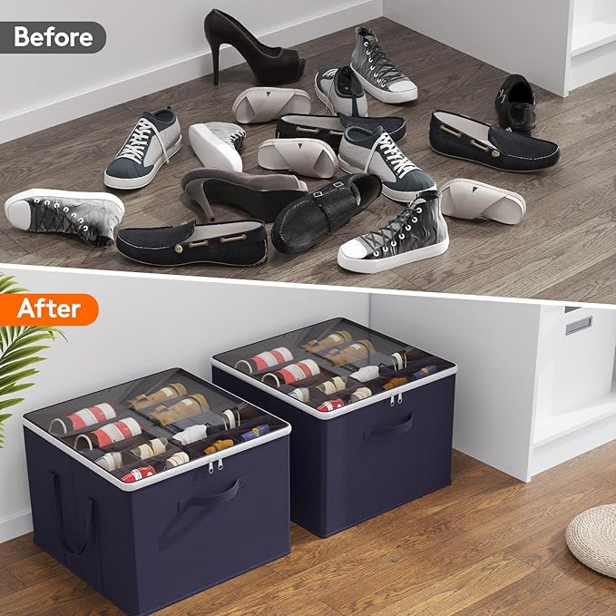 Lifewit 6 Pack Shoe Storage Organizer for Closet, Large Shoe Box Storage Containers with Clear Cover, Foldable Storage Bins F